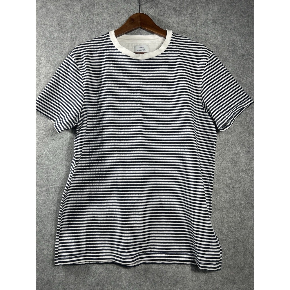 Peter Werth London N.1 Onslow Breton Striped T-Shirt Mens L XL Navy White Crew